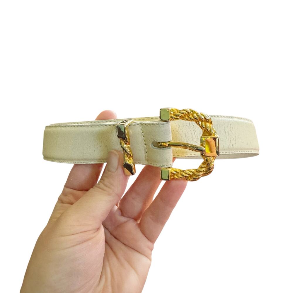 VTG Toledano Genuine Leather Belt Gold Ornate Buckle 29” - 31” Approx Small Boho